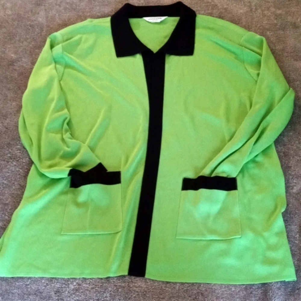 Misook Vintage colorblock open front cardigan with shoulder pads